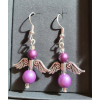 Beaded Angel Earrings - Purple
